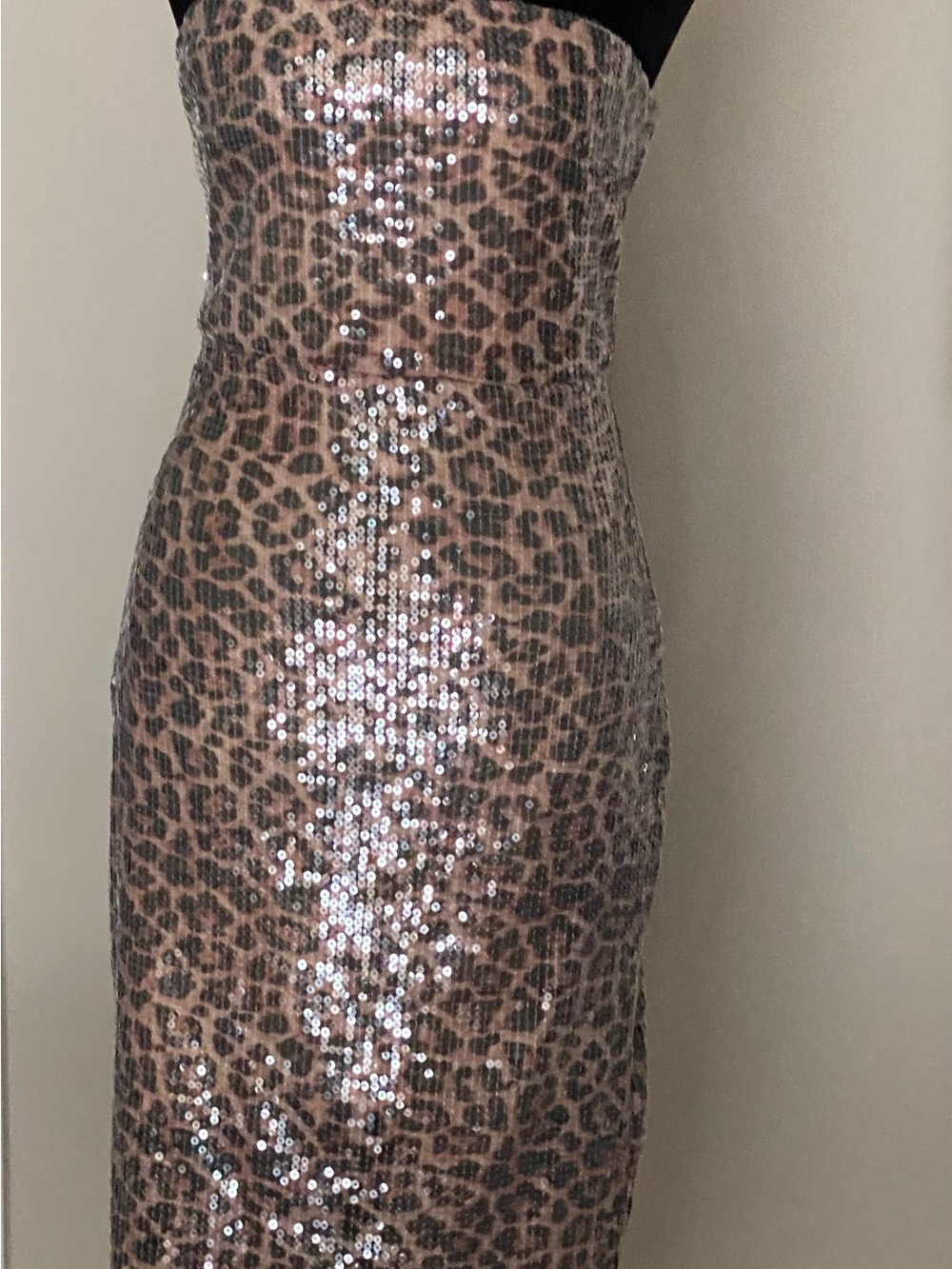 Derek Heart Strapless Leopard Sequin Bodycon Dress - Brown-Tan
